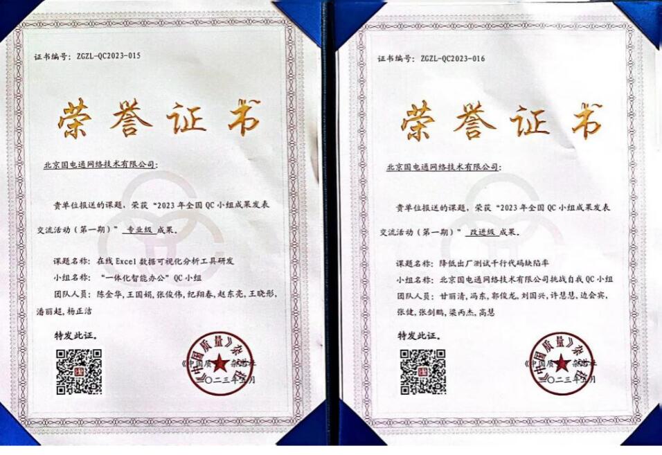 國網(wǎng)信通產(chǎn)業(yè)集團國電通兩項QC成果分獲2023年全國QC小組成果二、三等獎