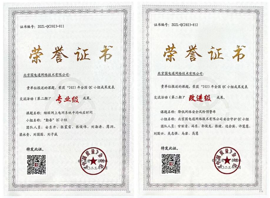 國網(wǎng)信通產(chǎn)業(yè)集團國電通兩項QC成果分獲2023年全國QC小組成果二、三等獎